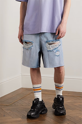 V Wide Lightblue Denim Shorts(Distressed Ver.)